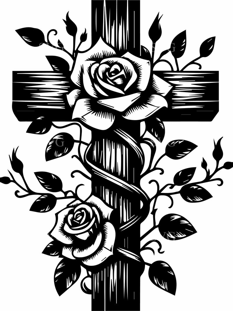 8 Floral cross SVG Ð 8 Roses on wood cross PNG Ð Christian clipart for memorial decor, Easter crafts, sympathy cards, and tattoos sympathy flower
