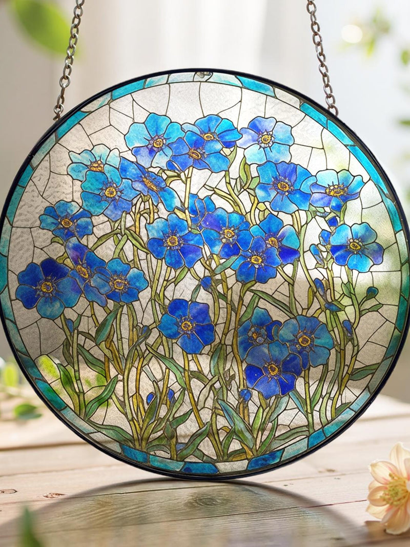 Forget - Me - Not Stained Glass Suncatcher | Remembrance & Sympathy Gift | Floral Window Decor | In Loving Memory | Botanical Glass Art sympathy flower