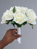 White Faux Rose Bridal Bouquet: Ivory Cream Wedding Flowers Bouquet