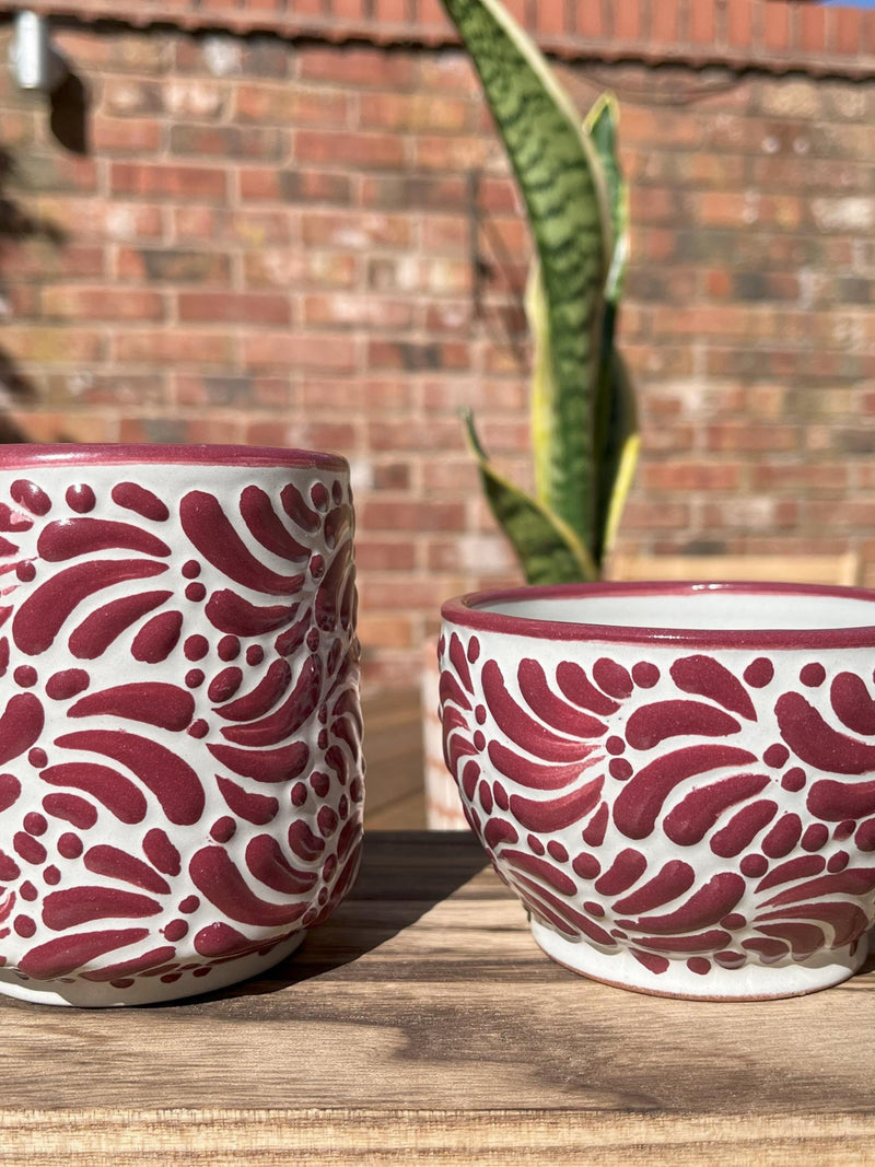NEW! Mexican Traditional Talavera Ceramic Mugs - Tea or coffee mug, white and burgundy! Perfect house warming and moving in gifts! house warming flower