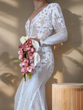Modern Wedding Bouquet with Textile Callas, Orchids & Preserved Blooms in light pink, White, Green Unique flower arrangement Bouquet