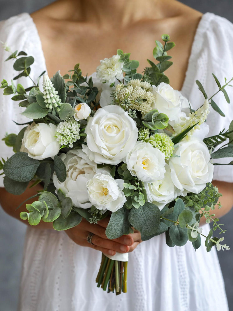 White Silk Flower Bouquet, Artificial Bridal Flowers wedding flower