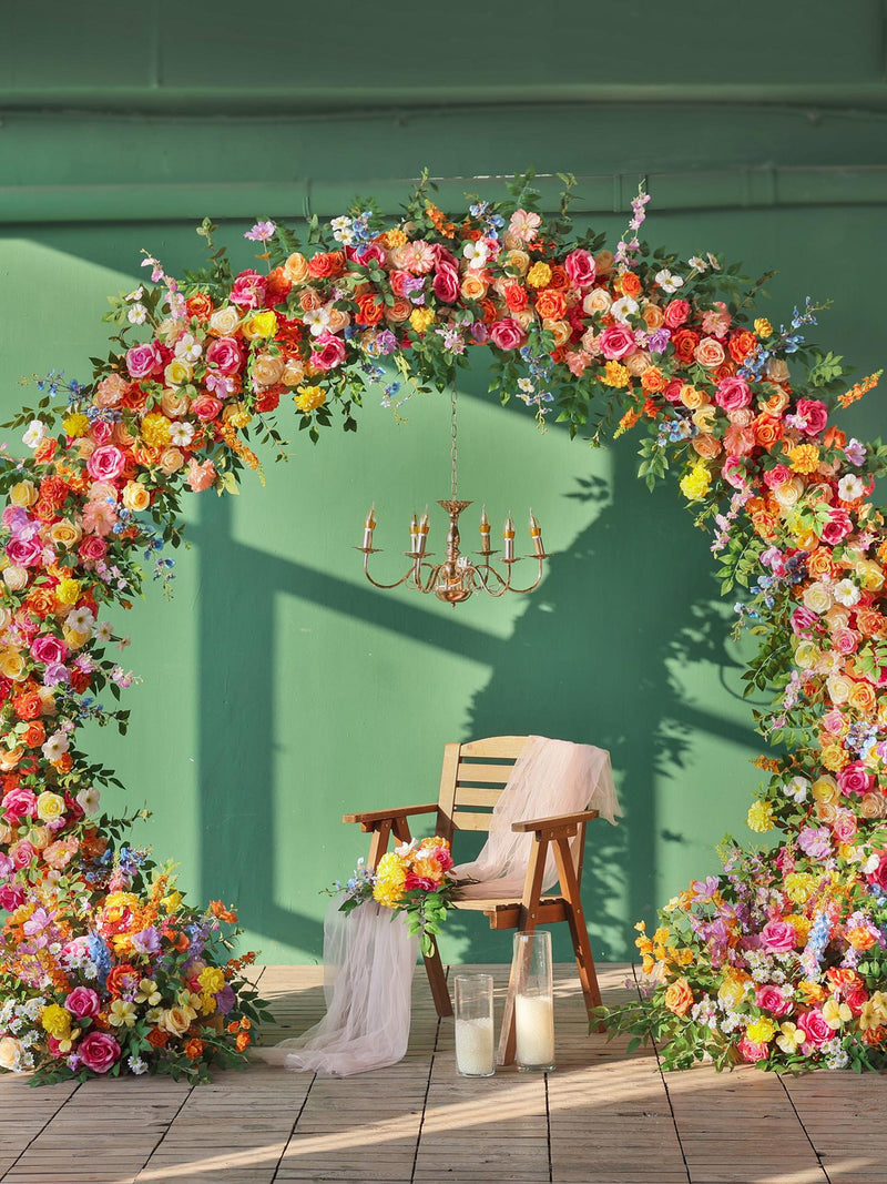Wedding Backdrop Decorations Customized Orange Hot Pink Floral Arrangement for Event Party Decor Props Stage Arch Customized wedding flower