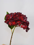 Artificial Red Hydrangea Stem with Leaves, Faux Silk Flower for Wedding Bouquets, Floral Arrangement, Table Centerpieces, Rustic Home Decor silk flower