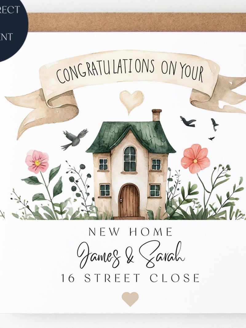 Personalized New Home Card: Congratulations Card house warming flower