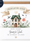 Personalized New Home Card: Congratulations Card house warming flower