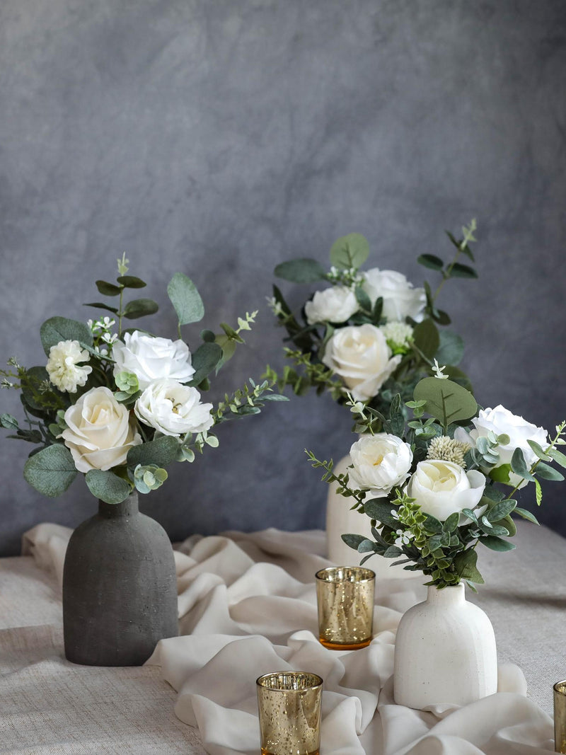 Silk Flower Bud Vase Mini Bouquet, Set of 3, Wedding Decor Keepsake silk flower