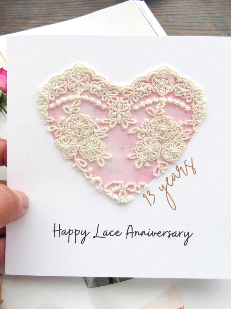 Lace 13th wedding anniversary card gift lace flowers card, Happy 13 years anniversary card personalised anniversary gift for husband wife ANNIVERSARY