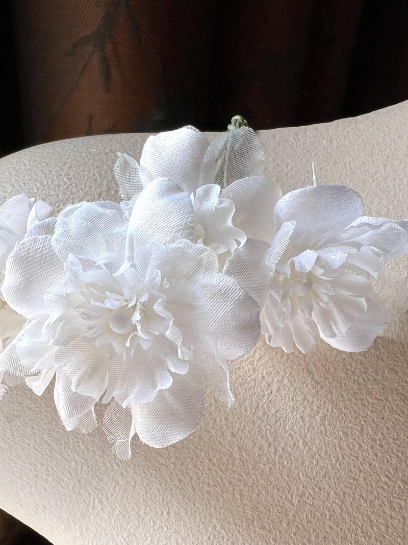 WHITE Silk Flower Blossoms #2: (Set of 5) Bridal, Hair Pins, Boutonnieres, Corsages MF-Thai silk flower