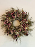 Pink Dried Flower Wreath, Bunny Tail Grass, Farm Grown, 18 Inch flower spore