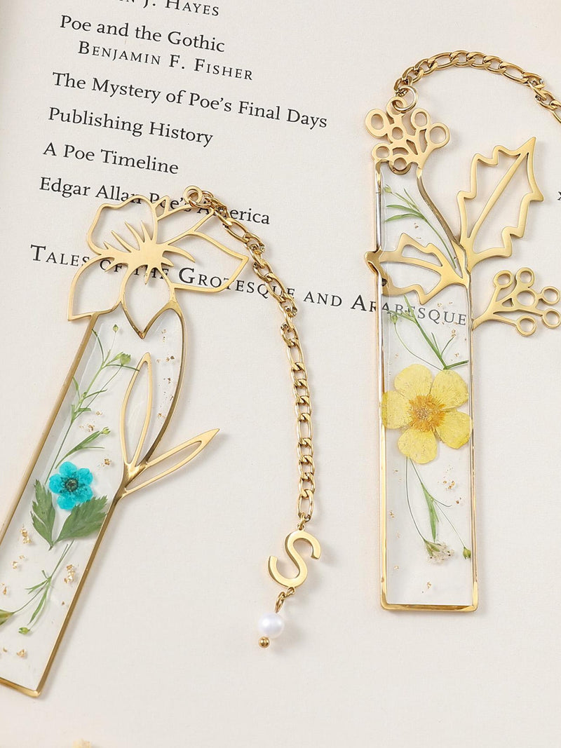 Custom Initial Birth Month Flower Bookmark, Dried Flower Resin Art, Book Lover Gift ANNIVERSARY