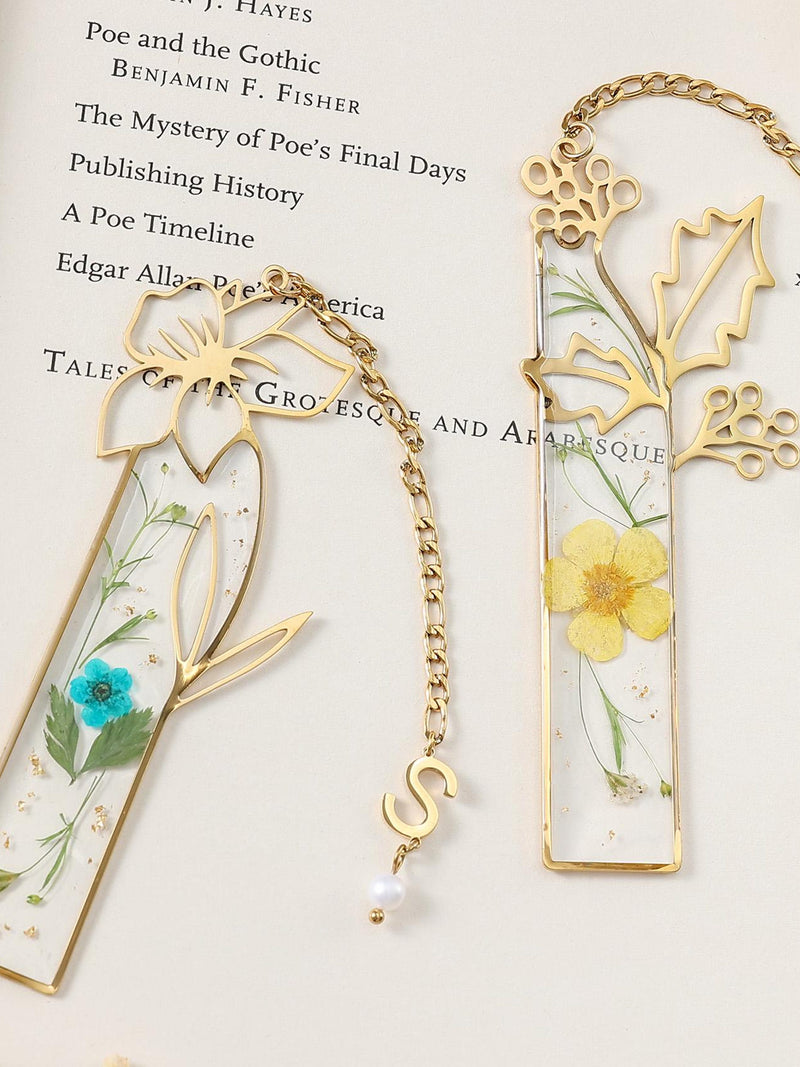Custom Initial Birth Month Flower Bookmark, Dried Flower Resin Art, Book Lover Gift birthday flower