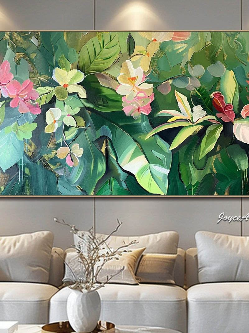 Original Abstract Green Plants Oil Painting on Canvas Large Wall Art Modern Textured Acrylic Painting Living Room Wall Art Spring Wall Art house warming flower