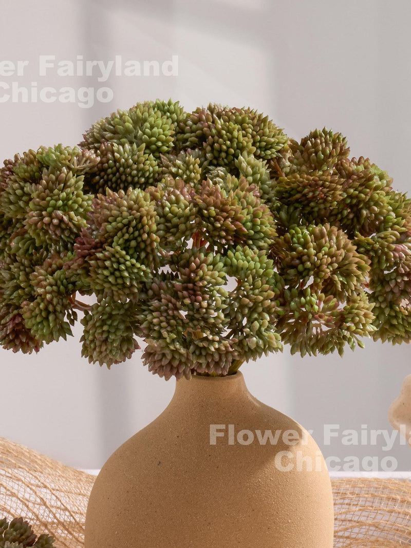 Real Touch Sedum Cluster Stem - Artificial Plant - Mauve and Sage Green faux plants