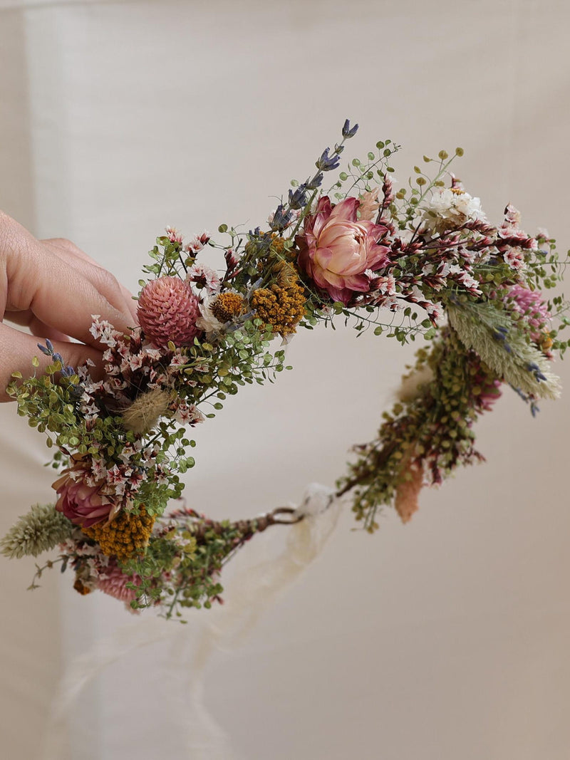 Daisy Dry Flower Crown/Bridal Flower Crown/ Dried Flower Hair Garland/Fall Flower Crowns for Girls /Girl Child Crown/Rustic Wedding Wreath wedding flower
