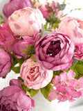 FiveSeasonStuff artificial flower bouquet with mixed pink peony blossoms and greenery