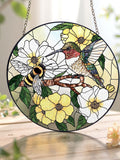 Hummingbird and Bee Flower Stained Glass Suncatcher/Bee Stained Glass Ornament/Bird Wall Art/ifts for Mom/Indoor Decor/Memory Sympathy Gift sympathy flower