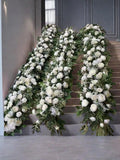 Greenery White Rose Floral Garland,Table Flower Runner,Stair Aisle Flower Row,Table Centerpieces,Flower Arch,Wedding Aisle Runners Stairway wedding flower