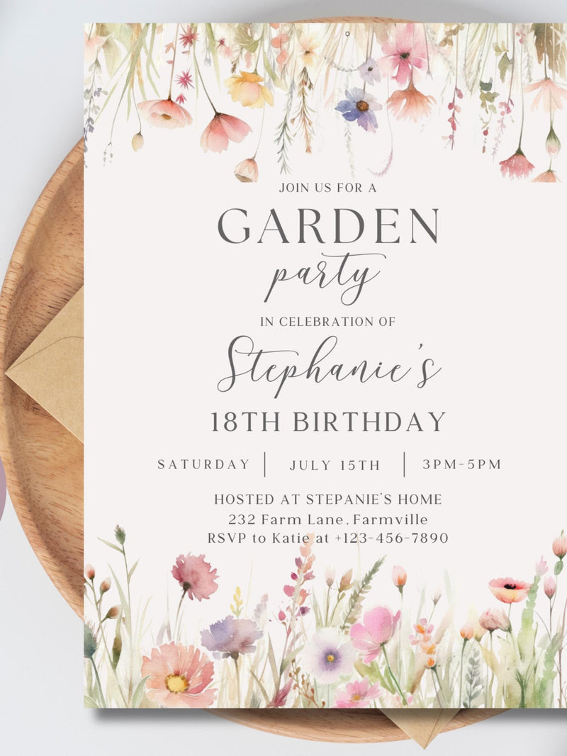 Wildflower Garden Birthday Invitation: Editable Floral Canva Template (Digital Download) birthday flower
