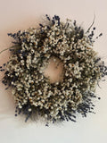 Dried Lavender Ammobium Wreath, Farm Grown Floral Decor (18") flower spore