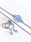 Handmade Forget Me Not Flower Bracelet: Stainless Steel Slider Jewellery. forget me not jewellery. something blue. wedding. mothers day. mum sympathy flower