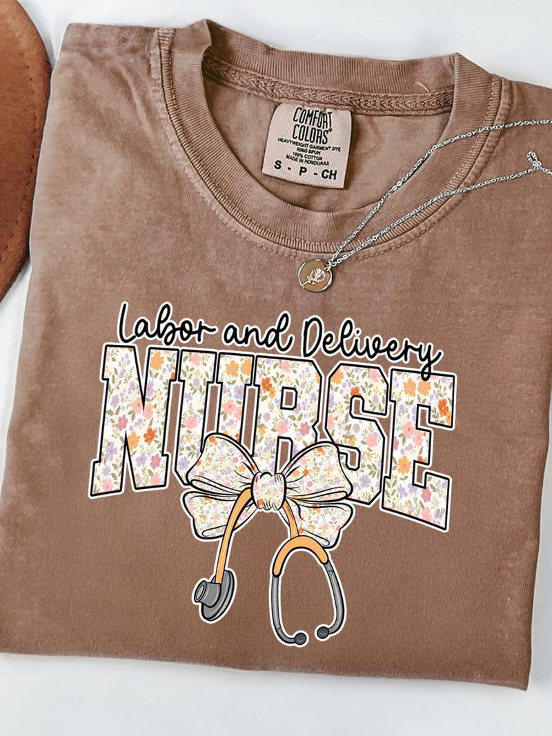 Comfort Colors¨ Labor and Delivery Nurse Shirt: Floral Stethoscope Tee FLOWER DELIVERY