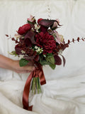 Silk burgundy wedding bouquet, fall burgundy flowers, bridesmaid artificial bouquet, elegant silk wedding flowers, burgundy flower bunch wedding flower