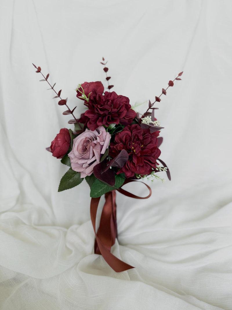 Burgundy faux flowers bunch, wedding bouquet, fall burgundy bridal bunch, faux flower bouquet, burgundy silk flower, fall wedding bouquet silk flower