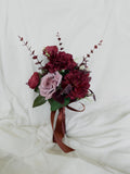 Burgundy faux flowers bunch, wedding bouquet, fall burgundy bridal bunch, faux flower bouquet, burgundy silk flower, fall wedding bouquet silk flower