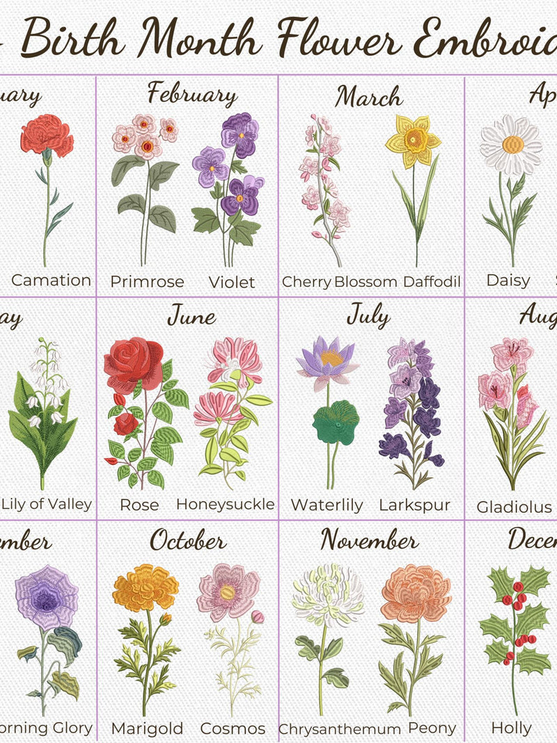 24 Birth Month Flowers Embroidery Design, Wildflower Embroidery Design, Floral Birth Month Design,  Flower Birthday File, Instant Download birthday flower