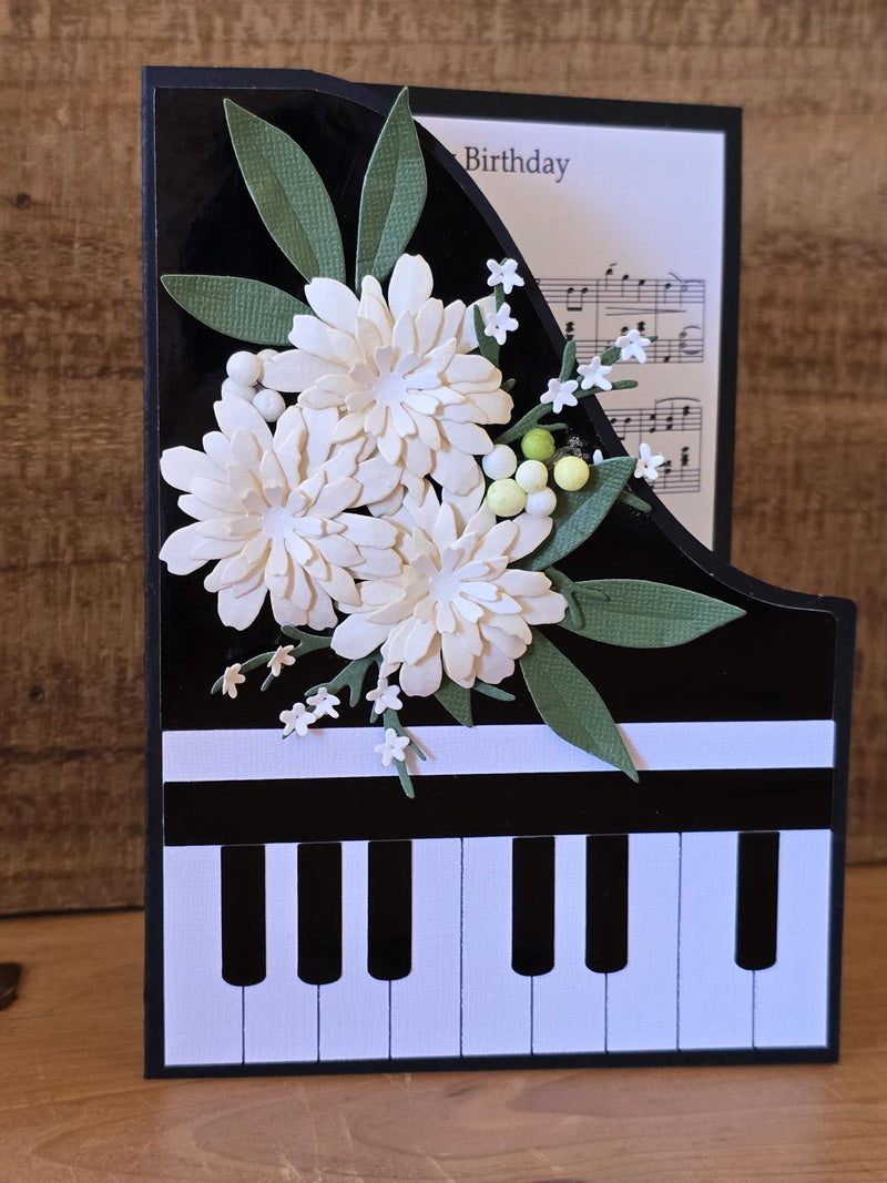 3D Piano Birthday Card with Flowers: Handmade Music Box birthday flower