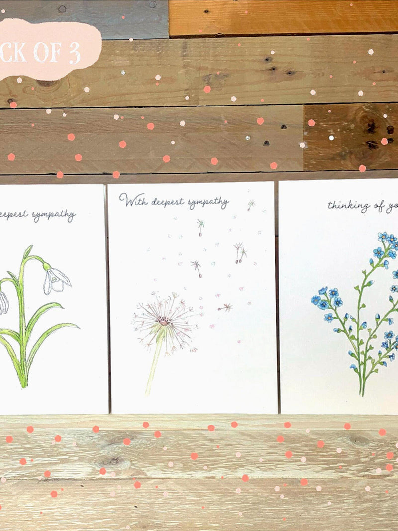 Pack of Sympathy Cards | forget me not, snowdrop, dandelion, with deepest sympathy, thinking of you, condolences card, sympathy card sympathy flower