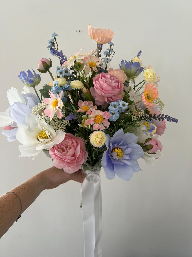 Bridal Bouquet Ð Pastel toned florals & greenery | Faux Wedding Flowers | Wildflower Bouquet | UK Handmade wedding flower