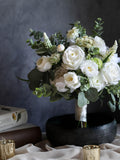 White Silk Flower Wedding Bouquet, Artificial Bridal Bouquet Bouquet