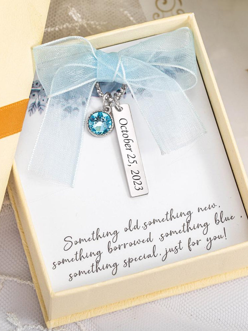 Personalized Blue Crystal Bridal Bouquet CharmÑCustom Engraved Text with Card, "Something Blue" Wedding Gift for the Bride Engagement Gifts Bouquet