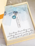Personalized Blue Crystal Bridal Bouquet CharmÑCustom Engraved Text with Card, 