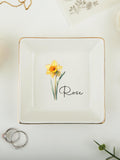 Personalised Birth Flower Ring Dish, Watercolor Floral Trinket Dish for Her, Birthday Jewelry Dish, Bridesmaid Gift Mother's Day gift ANNIVERSARY