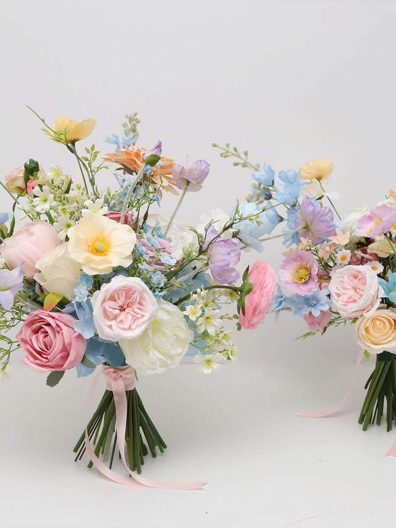 A&F Pastel Wildflower Bridal Bouquet, Garden Wedding Bouquet, Colorful Faux Flowers, Boho Wedding Flowers, Blue Snapdragon, Poppy Bouquet wedding flower