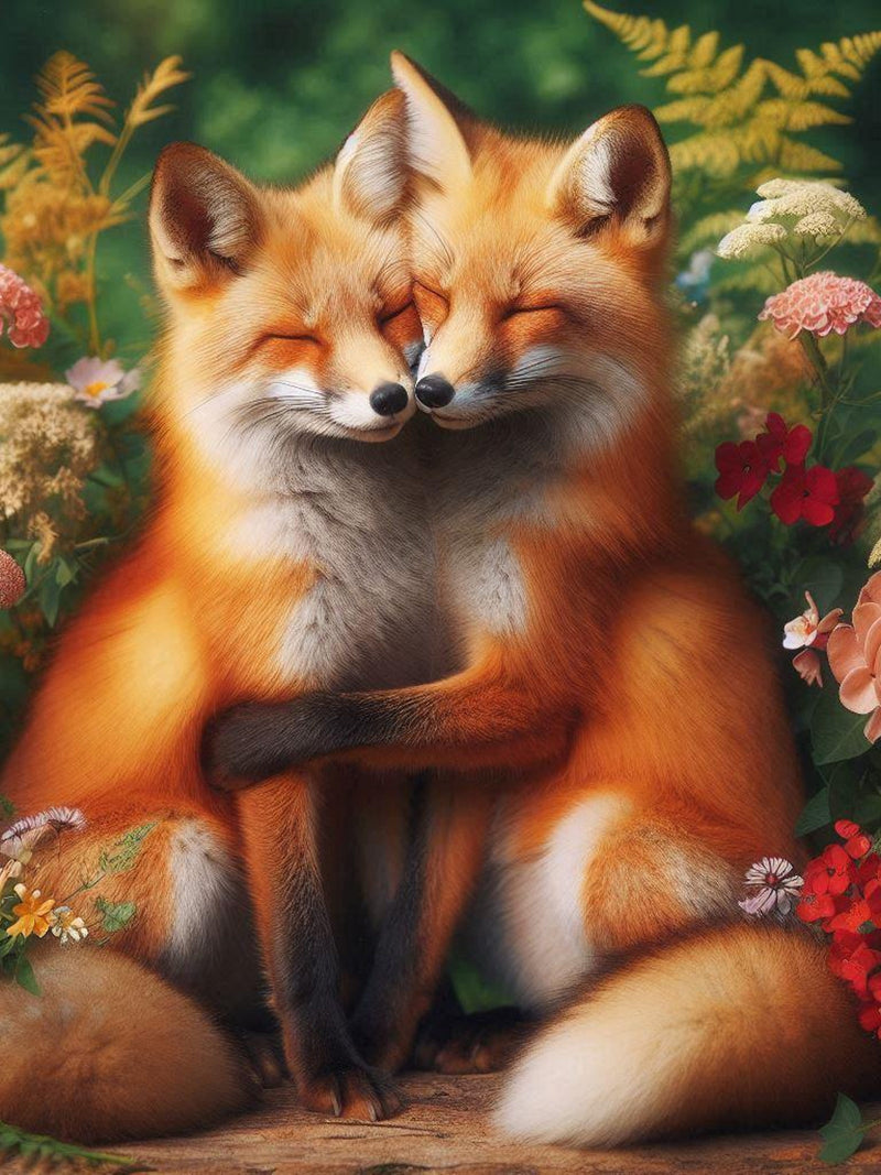 Fox Couple Hugging, Romantic Animal Art, Love Woodland Print, Digital Download, Nature Wall Decor, Desktop Wallpaper, Lock Screen Art Love Romance Flower