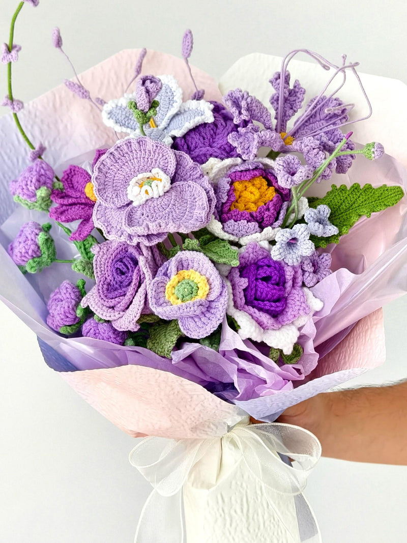Crochet Purple Flower Bouquet Ð Birthday Gift for Her, Personalized Mothers Day Keepsake ANNIVERSARY