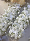White Babysbreath Rose Flower Runner,Wedding Flower Row,Table Centerpieces,Wedding Flower Garland,Wedding Reception,Wedding Background Decor wedding flower