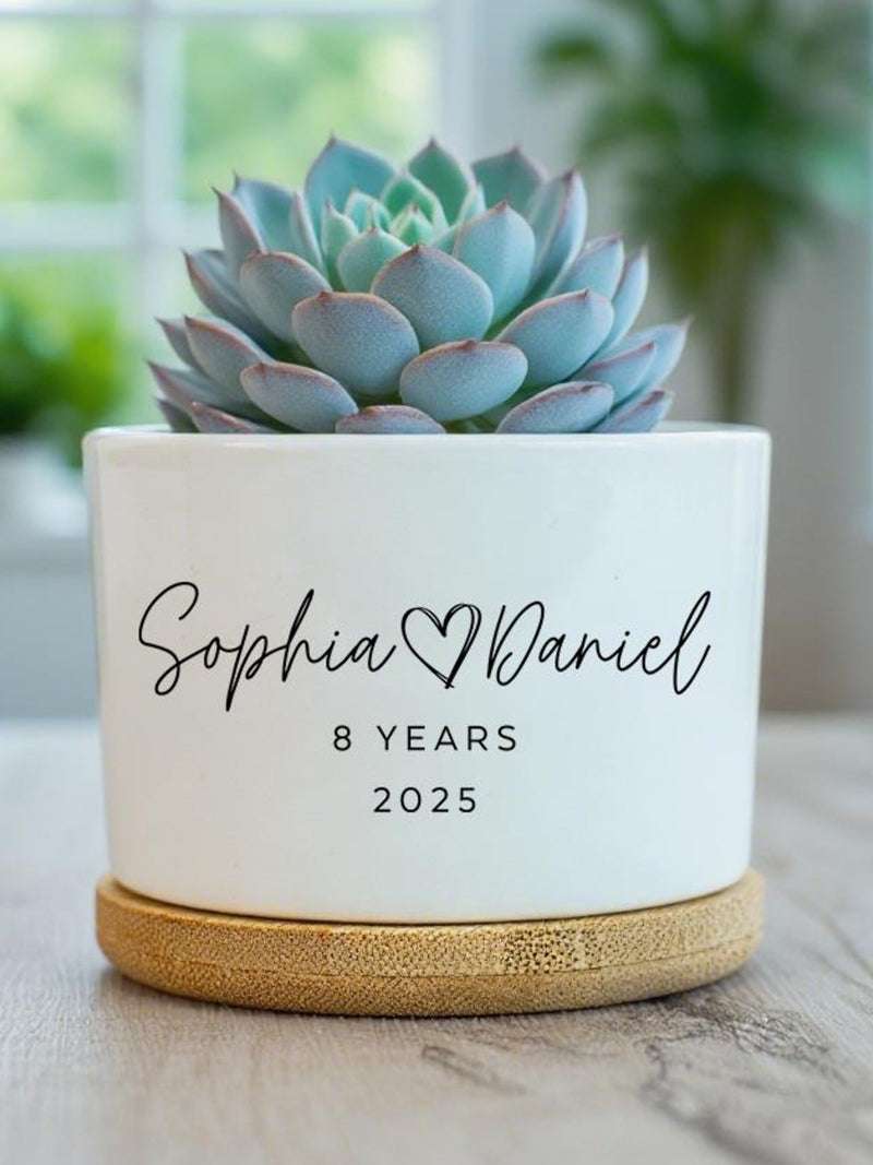 9th Anniversary Gift, Personalized Engagement Plant Pot, Custom Name Planter, Flower Pot for Couple, Wedding Anniversary Gift, Gift for Wife ANNIVERSARY