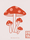 Hand Drawn Whimsical Red Mushroom, PNG SVG Handdrawn Lineart, Icon Doodle, Harvest Season, Clipart, Fall Outline, Quirky Autumn Decoration flower spore