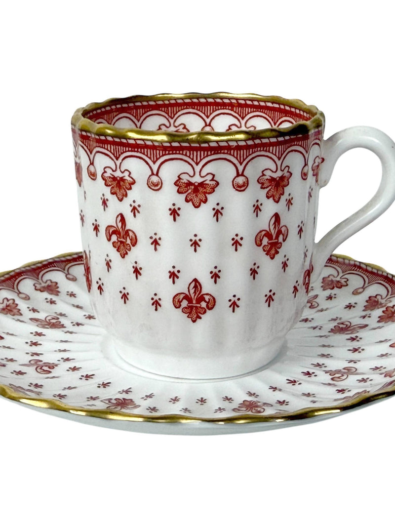 Vintage Spode Bone China Demitasse Cup & Saucer Ð Red Fleur-de-Lys Pattern, England flower spore