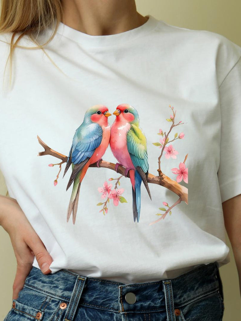 Lovebirds Image: Romantic Parrot Pair with Flowers (JPG & PNG) Love Romance Flower