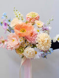 Pastel Silk Wildflower Bridal Bouquet: Whimsical Garden Wedding Blooms Bouquet