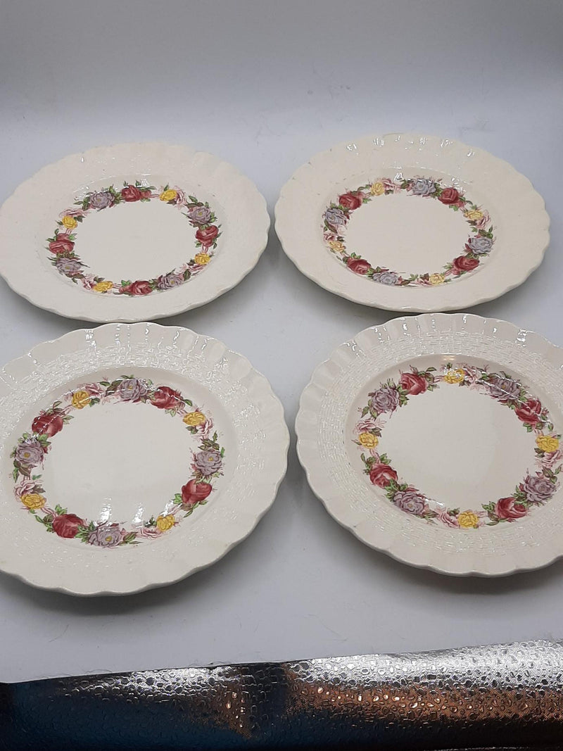 Vintage Spode Copeland Rose Briar Wicker Bread & Butter Plates Set of 4 England flower spore