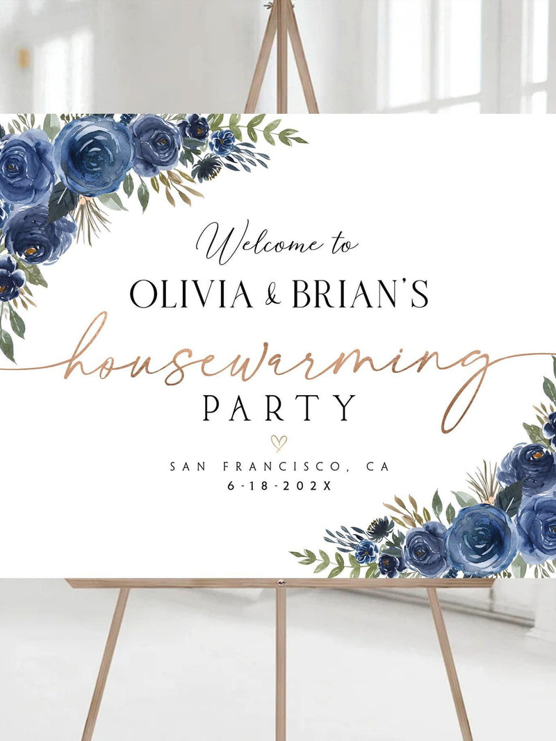 Housewarming Welcome Sign, Housewarming Party Sign, Housewarming Party Decor, Housewarming Invitation, Housewarming decorations, Navy Blue house warming flower