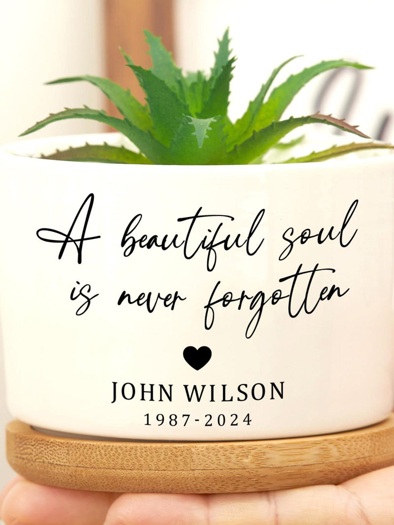 A Beautiful Soul Is Never Forgotten Succulent Pot, Personalized Condolences Gift, Memorial Planter Gifts sympathy flower