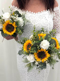Sunflower Bridal Bouquet, White Roses, Rustic Wedding Flowers wedding flower